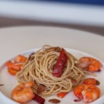 Aglio Olio served w_ Pan Seared Tiger Prawn